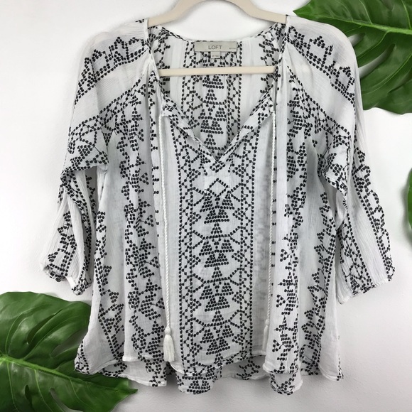 LOFT Tops - BOHO TRIBAL BLACK AND WHITE BLOUSE